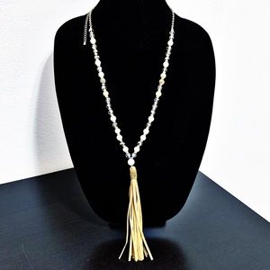 Baublebar long Bead necklace with leather tassel